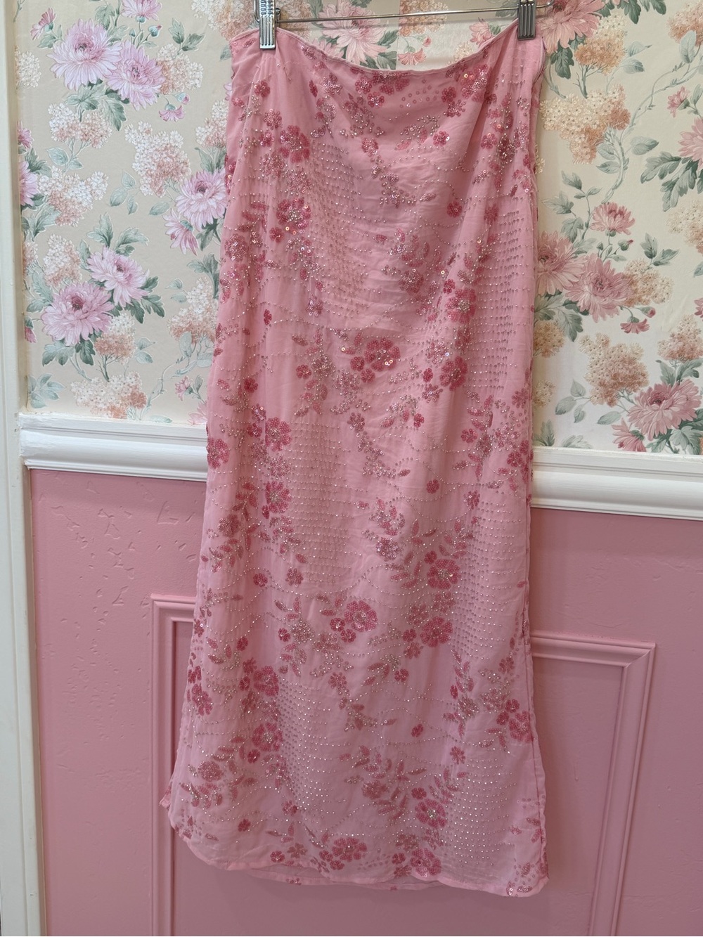 Blush Pink Embroidered Maxi Skirt
